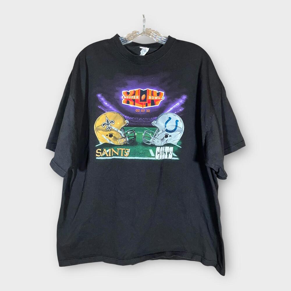 Saints v Colts Super Bowl XLIV 44 2010 Adult 2XL Short Sleeve Shirt Black